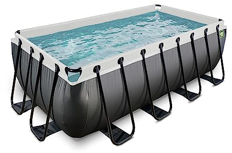 EXIT Toys Black Leather Pool - 400x200x122cm - Großer, Rechteckiger Rahmenpool mit Kartuschenfilterpumpe - Extra tiefer Pool - Starker Rahmen - Inklusive Poolleiter - Einzigartiges Design - Schwarz
