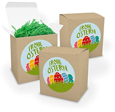 itenga 3X Osternest aus Karton Osternester Geschenkverpackung Papier mit Sticker Frohe Ostern mit Ostergras