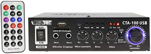 ChiliTec HiFi Verstärker Bluetooth CTA-100 Pro | 100W, USB, Aux IN, 230V / 12V Betrieb, PC Camper Werkstatt Heimkino Büro Küche