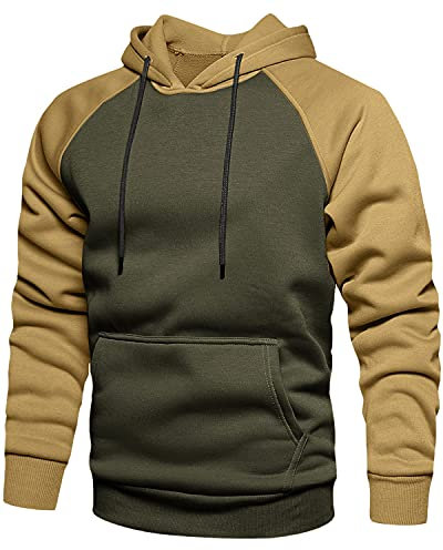 MANLUODANNI Herren Kapuzenpullover, Raglan Men's Hoodie Pullover mit Kapuze Casual Sweatshirt Classic Farbabstimmung Hoody Rundhals Armeegrün XXL