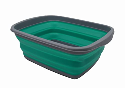 SAMMART 10L zusammenklappbare Wanne – Faltbare Spülwanne – Tragbares Waschbecken – Platzsparende Kunststoff-Waschwanne (Dunkelgrau/BläulichGrün, 1)