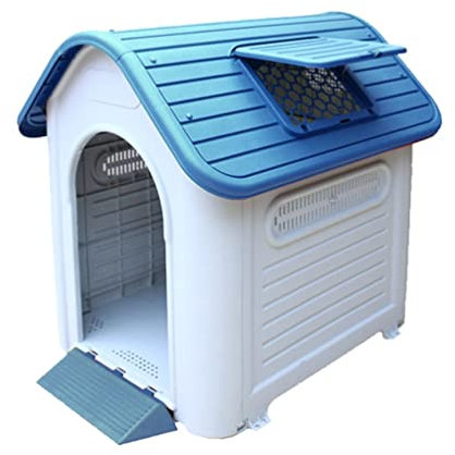 Hundehütte Großes Wasserdichtes Hundehaus, Leicht Zu Montierender Hundeunterricht Mit Innenräumen Mit Abnehmbaren Türen Und Fenstern (Color : Gray+Blue, Size : 85x100x96cm)