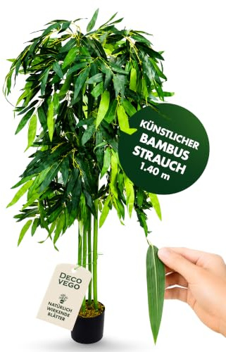 Decovego Künstlicher Bambus, Kunstpflanze, 140 cm, Tropische Deko für Wohn- & Büroräume, Allergikerfreundlich & Pflegeleicht