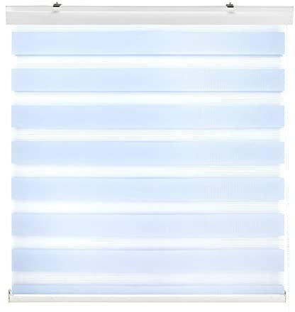 Estoralis | Sansa | Doppelrollo mit Weiss Kassette | Doppelter Stoff, Tag und Nacht | Farbe - Hellblau | 145 x 255 cm. (Breite/Höhe) Stoffgröße 142 x 250 cm. | Rollos für Fenster und Türen