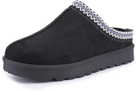 JOMIX Zapatillas de Casa Mujer Pantuflas Invierno Calentitas con Forro Peluche Antideslizantes Cómodas y Suaves Zuecos de Felpa con Punta Cerrada Mule para Estar por Casa X007 Negro 39