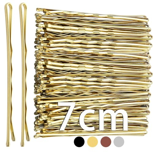 Mbsomnus 7 cm hårgrepp – 50 st blonda hårnålar, Bobby-pins vågade, långa Kirby-grepp – viktiga hårtillbehör för kvinnor och flickor, idealiska för alla typer av hår, guld, 1