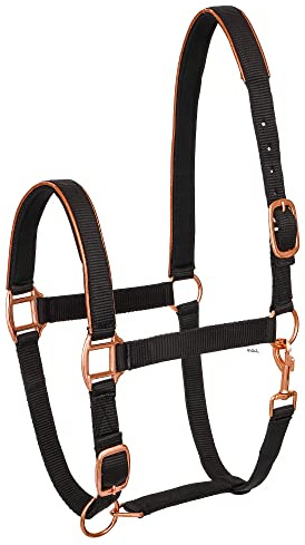 Start Pferdehalfter mit Neoprenpolster & 2‑Fach Verstellbarkeit – Elegant Halfter mit roségold‑Besatz (Schwarz/Rosegold, Pony)