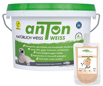 Anton Weiss® | 1L | inkl. Freche Früchte Abtönfarbe 100ml (Fantastischer Pfirsich | Pfirsich Rosé Aprico)