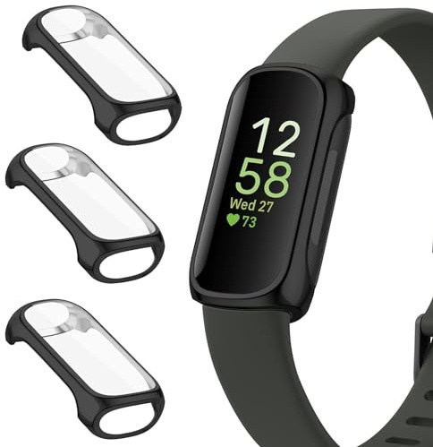 KZIOACSH Case with Screen Protector for Fitbit inspire 3/inspire 2, 3 Pack Ultra Slim Full Coverage Soft TPU Proctective Case Lightweight Shockproof Anti-Scratch Bumper Cover with Tempered Glass
