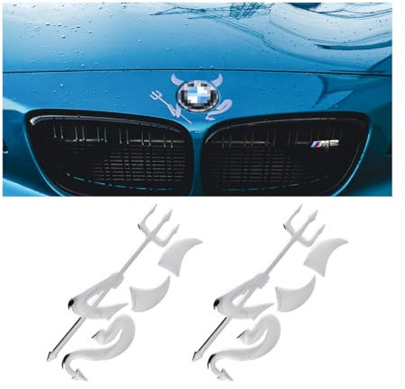 JNNJ 2 Pezzi 3D Auto Adesivo Diavolo Emblema, 3D Cromo Teufel Logo Adesivo per Auto Emblema, Adesivo Auto Resistente Alle Intemperie Decorazione Diavolo, Adesivi Di Moda per Camion E Moto(Argento)