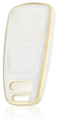 OFF WE GO Autoschlüssel Hülle für Audi Schlüsselhülle Cover für A4 S4 RS4 B9 A5 F5 S5 RS5 A6 A7 C8 A8 S8 D5 Q2 Q5 SQ5 Q7 SQ7 4M TT TTS TTRS FV FY R8 3 Tasten TPU Auto Schlüssel Schlüsselbox, Weiß Gold