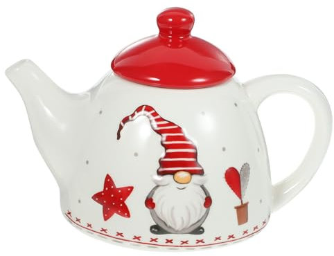 SHOWERORO Ceramic Christmas Tea Pot Nordic Santa Embossed Teapot Food-Grade Ceramic Decorative Tea Kettle for Holiday Party and Household Use,