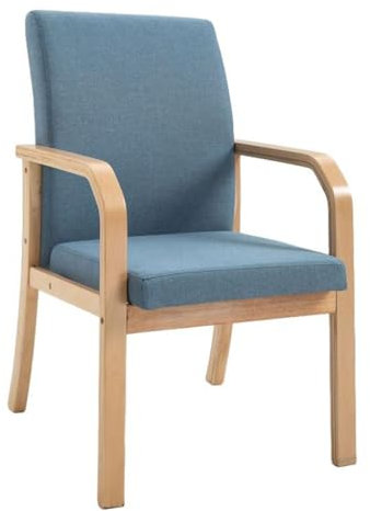 Widppsopt Esszimmerstuhl mit Armlehne, Kuchenstuhl, gepolsterter Holzstuhl, Esszimmer-Freizeitstuhl aus Stoff mit gepolsterter Rückenlehne (Farbe: BLAU)