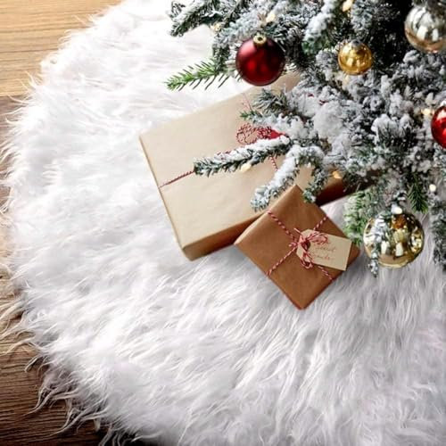 SHJOEE Plüsch Weihnachtsbaumdecke Weiß Weihnachtsbaum Rock Rund Christbaumdecke Kunstfell Tannenbaumdecke Christbaumständer Teppich Unterlage für Tannenbaum,Weihnachtsbaum Baumschmuck Weihnachtsdeko