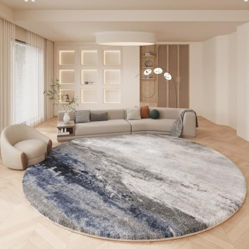 Moderner, dichter Flor, fusselfreier, flauschiger, runder Teppich mit großer Fläche, Bodenmatte for Schlafzimmer und Kinderzimmer, wasserabsorbierender Bodenteppich for das Wohnzimmer(Blue,180cm)