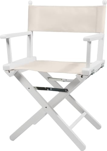 ZStyle Vikbar regissörsstol i trä, 90 cm hög, 54 cm bred, 48 cm djup, svart (vit - ekru duk)