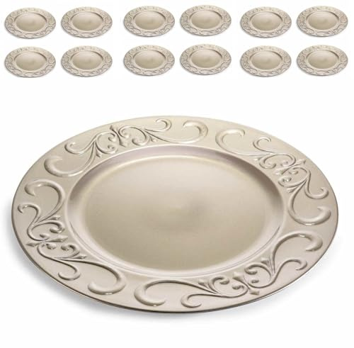 Gruppo Maruccia - Sottopiatto in Plastica Riutilizzabile con Bordo Ricamato - Per Feste, ricorrenze, Natale - Set da 12