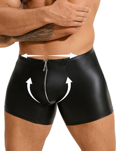 comeondear Boxershorts herr, sexig, PU-läder, kalsonger, kalsonger, stora storlekar, erotiska underkläder med påse, boxerkalsonger med dragkedja, sissy underkläder, sexiga underkläder, klubbkläder