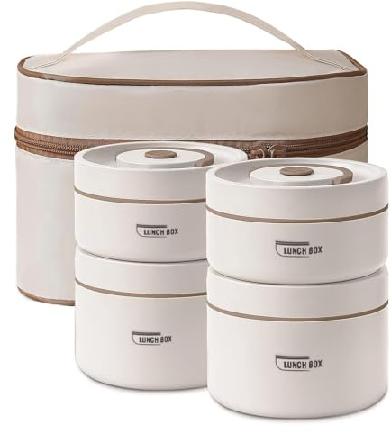 Accmuzzy Thermo Lunchbox Edelstahl,Thermobehälter für Essen mit Thermotasche und Besteck,Thermo Essensbehälter Auslaufsicher,Warmhaltebehälter Essen für Kinder und Erwachsene,440ml&600ml (4)