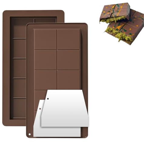 Ruayia Schokoladenform Silikon Tief 2 Stück Mit 2 Schaber, Extra Tief Schokoladentafel Form Schokoladenform Schokolade Form für Schokolade Praline Süßigkeiten - 2 Stück - Rechteckig