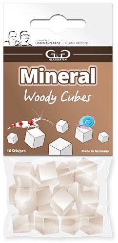 GlasGarten Mineral Woody Cubes | 16 STK. – Ergänzungsfutter/Mineralfutter für Ziergarnelen, Schnecken & Krebse mit Mineralstoffen & Holzfasern