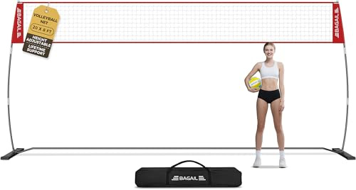 BAGAIL volleybollnät, 12 ft/20 ft-3,6/6,1 m volleybollnät för trädgården – justerbar höjd, kraftig ram, fristående design – bärbart volleybollset för utomhus-/inomhusbruk med bärväska