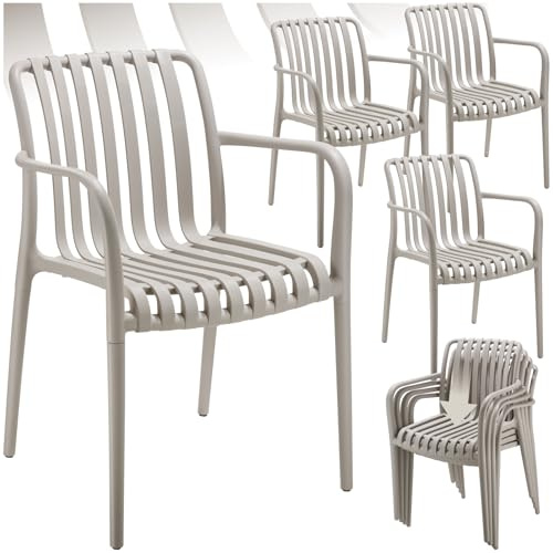 tectake®, Set da 4 sedie da giardino impilabili, sedia giardino esterno in plastica, sedie da esterno, terrazzo, sedie polipropilene, poltrone moderne, cucina, mobili da esterno - Tortora
