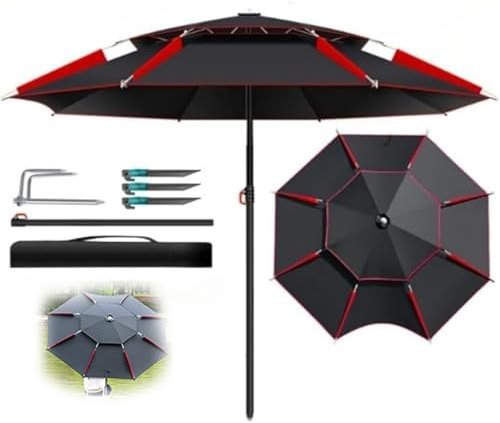 ZYXQQJ Ombrello da Pesca per Esterni, Ombrellone da Spiaggia Antivento 2m 2.2m 2.4m Ombrello Impermeabile A Doppio Strato, Angolo Regolabile(2.4m/7.8ft)