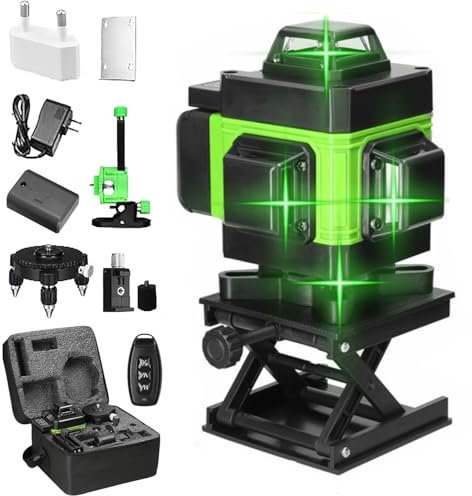Niveau Laser 4 x 360°, Niveau Laser 360 Autonivelant 4D 16 Lignes avec 1 x Batteries Rechargeables, avec Support Rotatif, Télécommande,pour Travaux de Construction et Décoration Intérieure﻿ (A)