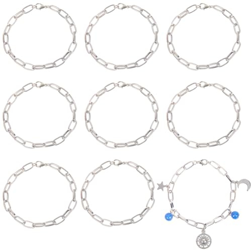 SUNNYCLUE 1 scatola Da 20 pezzi, Braccialetti A Maglie A Catena, Braccialetti A Graffetta In Argento Sfuso, Set Da 7.8 pollici, Cavo In Lega metallicas, Fermagli A Moschettone, Catene per La Creazione