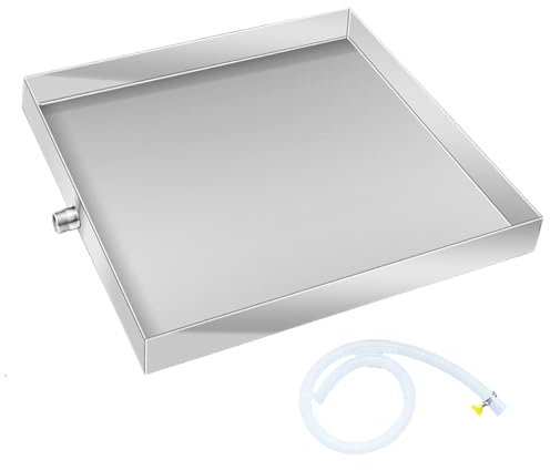 WPWSDWMX Bacs de Récupération de Condensats Carrés, Bac Vidange en Acier Inoxydable 304 pour Lave-Linge, avec Orifice et Tuyau D'évacuation(60cm/23.6in)