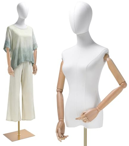 Schneiderpuppe Verstellbar 155-210CM Höhe Schaufensterpuppe Mit abnehmbarem Kopf, Holzhandfläche und goldenem höhenverstellbarem Ständer,Schaufensterpuppe weiblich für Kleiderschmuck-Display Größe: M