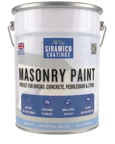 SIRAMICO COATINGS Masonry Paint | 5 Litres | Waterbased ECO Resin Technology | 7 Luxury Colours | Smooth Matt Finish for outdoor masonry protection | 10 Year Colour Guarantee (Pastel Blue)