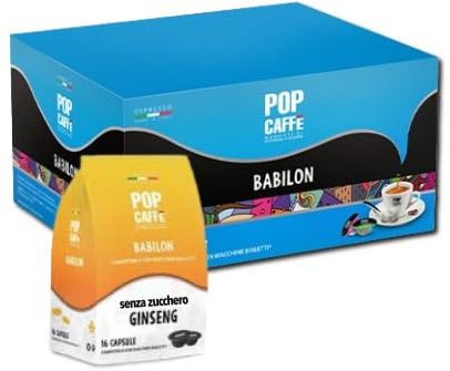 48 capsule BABILON POP CAFFE' GINSENG AMARO Senza Zucchero Bevanda Solubile COMPATIBILI con MACCHINE CAFFE' sistema BIALETTI SUPER, GIOIA, MIGNON *