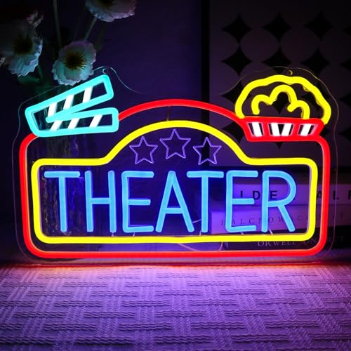 OYCGZV Cartel de neón de teatro, palomitas de maíz, LED, para pared, tiempo de película, letrero de neón, película USB, cartel LED para cine en casa, fiesta de cine, sala de películas, fiesta de
