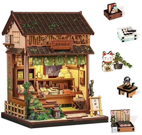 Endless Limit Book Nook – Miniatyrdockhus med 3D-pusselbitar, japansk wagashibutik, träbokstöd, present för kvinnliga pusselälskare (Kanmi-dokoro Kurihara)