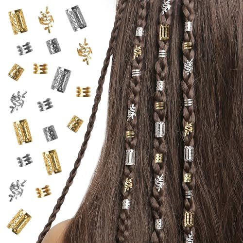 Packung mit 80 Haaraccessoires Gold Metall Haarringe für Zöpfe, Haarschmuck, Frauen, Mädchen Haarspiralclips Zöpfe verstellbare Haarperlen Accessoires Dekoration
