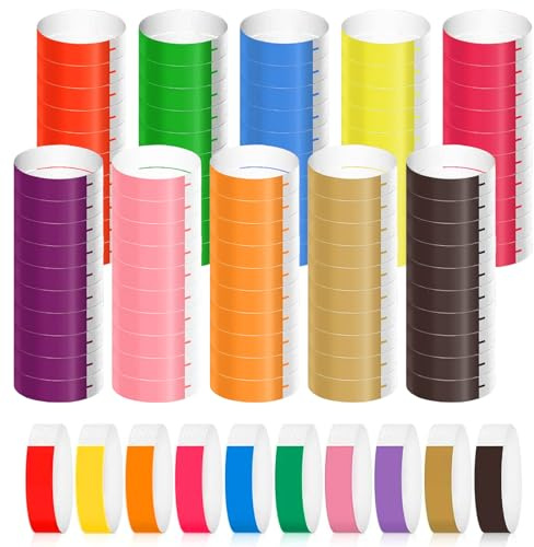 1000Pcs Wristbands for Events, Waterproof Paper Neon Wristbands Party Bands for Events - Colorful Wrist Bands for Event, 10 Colors Entrance Wrist Bands for Events Music Festival Concert Contest