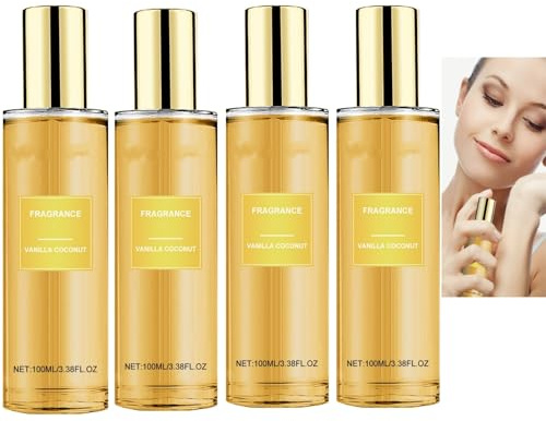 Vanille-Kokosnuss-Duftspray, langanhaltendes Haar- und Körperparfümspray für Frauen, langanhaltender frischer Vanilleduft, macht das Haar glatt, feuchtigkeitsspendende Reisegröße, sanft (4PCS)