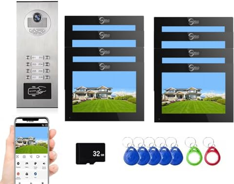 ANJIELO SMART Wired 1080P Video Apartment Doorbell Intercom System,2/4/8/10/12 Units 7 inch TUYA Video Door Phone Kit,Motion Detect,Ideal for Apartments,Villas (1 doorbell+8 monitor)