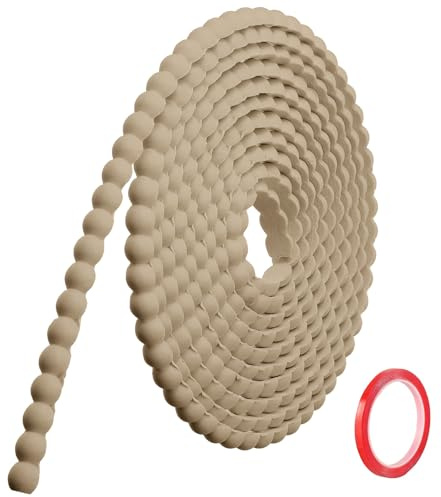 Hengrongshen Moulure Murale Décorative Adhésive Couleur Bois (3M x 10mm) Moulure en PVC Flexible avec Bordure Perlée 3D, Baguette de Finition Hydrofuge et À Peindre pour Mur, Cadre de Miroir et Bords