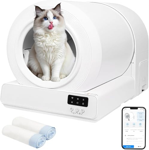 Self Cleaning Cat Litter Tray 85L, APP Controlled Automatic Litter Box with 9 Safety Sensors,Odorless, Extra Large Smart Robot Tray with Mat and 2 Rolls Litter Bag
