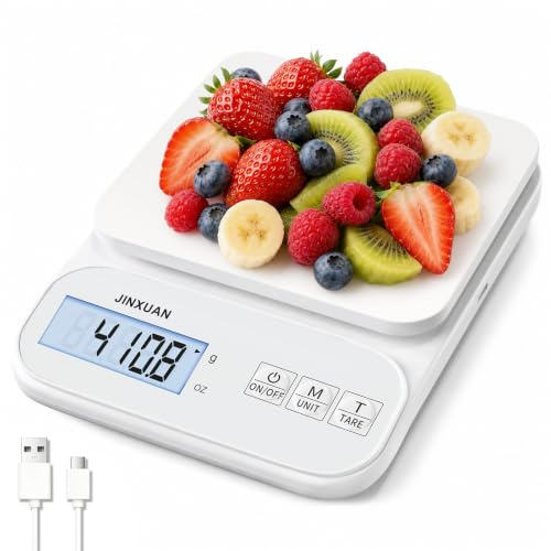Rechargeable Digital Kitchen Scales, 5kg/0.1g High Precision Food Scale with Backlit LCD Display, Multi-Unit Weighing Scales for Cooking, Baking, Meal Prep, Weight Loss & Diet, White