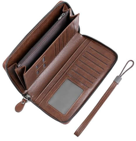 SENDEFN Cartera Hombre Grande con Cremallera, Billeteras Tarjetero RFID