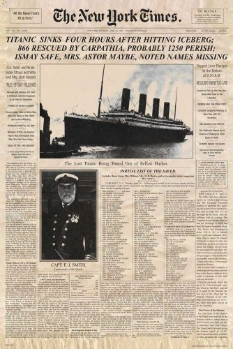 empireposter Titanic - Newspaper Zeitung New York Times Film Poster Plakat Druck - Grösse cm + 2 St Posterleisten Kunststoff 62 cm transparent