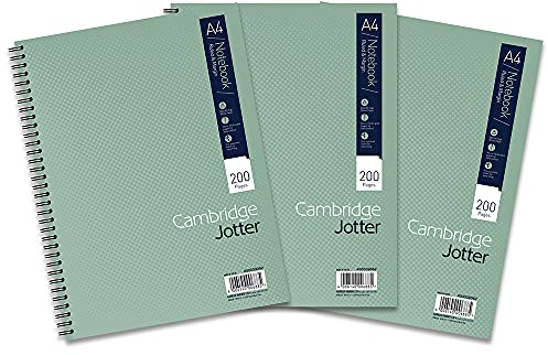 Cambridge Jotter A4 Notebook, Wirebound, 8 mm Lined with Margin, 200 Pages, 80gsm, Pack of 3 Notepads, Perforated Edges