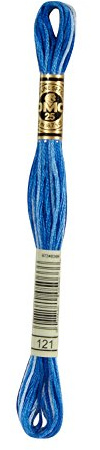 DMC 117–121 Mouline sticktwist av bomull, 6-vadderad, buntblå, 8 m