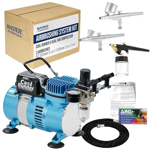 Master Airbrush Multi-Purpose Professional Airbrushing System with 3 Airbrushes, 6' Air Hose & Airbrush Holder, Training Book