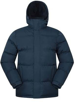 Mountain Warehouse Snow Mens Jacket - Water Resistant Raincoat, Adjustable Hood, Hem & Cuffs, Warm Puffer Coat - Best for Winter Travelling, Walking & Daily Use Navy M