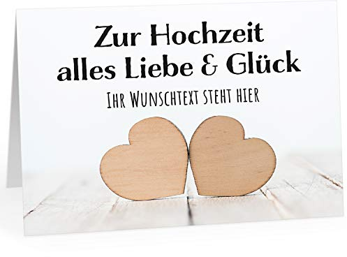Große Glückwunschkarte zur Hochzeit XXL (A4) PERSONALISIERT - 2 Herzen Holz mit Wunschname - mit Umschlag/Edle Design Klappkarte/Hochzeitskarte/Glückwunsch/Ehepaar/Extra groß für viele Unterschriften